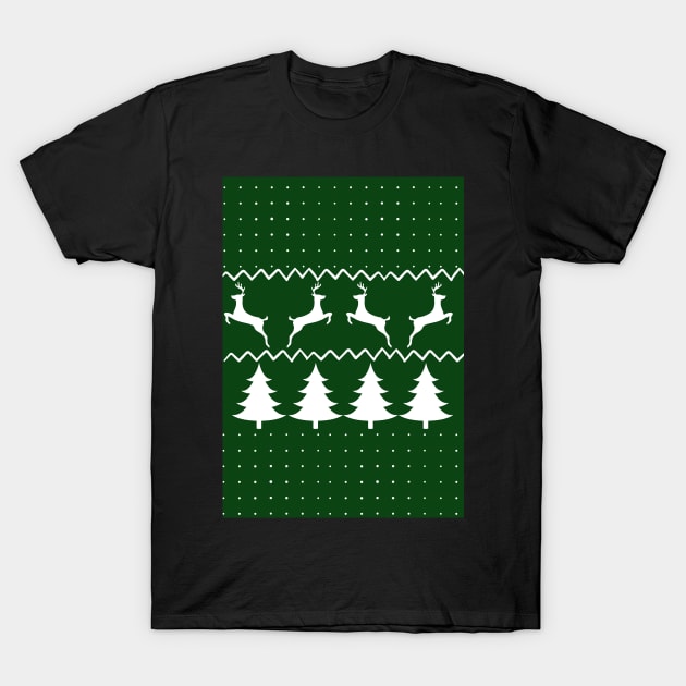 Green and white christmas tree and deer T-Shirt by LukjanovArt